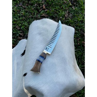 Faca Turca 10' Artesanal 3mm Matrizada Churrasco Aço Inox Cabo Madeira Resina