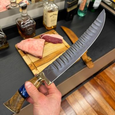 Faca Turca 10' Artesanal 3mm Matrizada Churrasco Aço Inox Cabo Madeira Resina