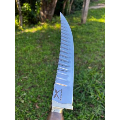 Faca Turca 10' Artesanal 3mm Matrizada Churrasco Aço Inox Cabo Madeira Resina