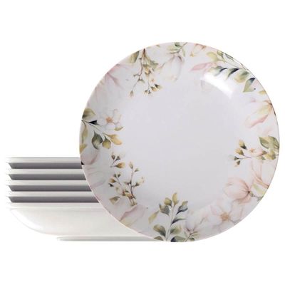 Jogo 6 Pratos Fundos 22cm Porcelana Tramontina Magnólia Sopas Caldos Mesa Posta