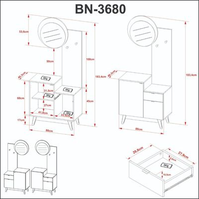 Conjunto Para Banheiro 80cm Com Espelho 2 Porta E 1 Gaveta Bn3680 Branco Tecnomobili