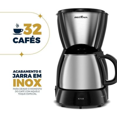 Cafeteira Britânia 32 Cafezinhos 1,2L BCF32B Jarra Em Inox 110V
