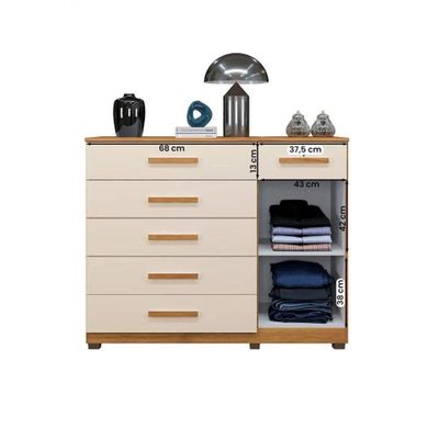 Cômoda Milão 6 Gavetas 1 Porta Benetil Móveis - Cinamomo/off