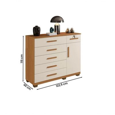 Cômoda Milão 6 Gavetas 1 Porta Benetil Móveis - Cinamomo/off