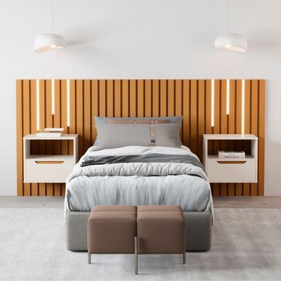 Cabeceira Ripada Cama De Solteiro Com Led Naha Nature Preto
