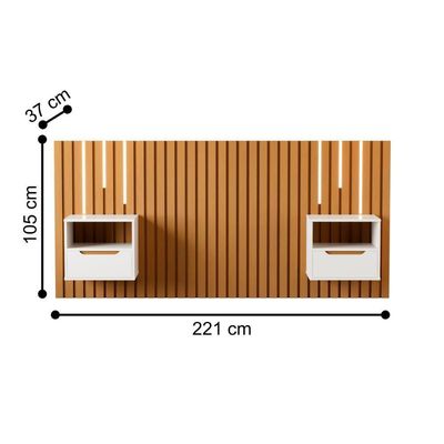 Cabeceira Ripada Cama De Solteiro Com Led Naha Nature Preto