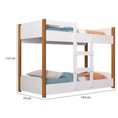 Beliche Minicama Infantil Quarto Criança Mdf Escada Grade Proteção Branco / Nature