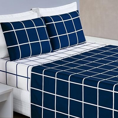 Jogo De Cama Com Lençol De Cima 200 Fios Austin Queen 04 Peças - Marinho - alta durabilidade