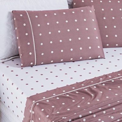 Jogo De Cama Lençol 200 Fios Petit Poá King 04 Peças - Rose - qualidade superior