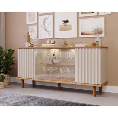 Buffet 4 Portas Com Led Janice Nature/off White Cimol Móveis
