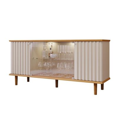 Buffet 4 Portas Com Led Janice Nature/off White Cimol Móveis
