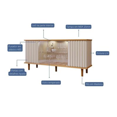 Buffet 4 Portas Com Led Janice Nature/off White Cimol Móveis