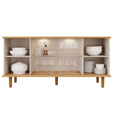 Buffet 4 Portas Com Led Janice Nature/off White Cimol Móveis
