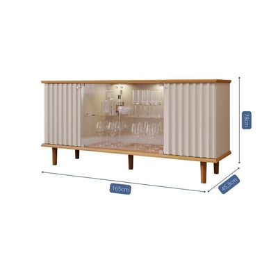 Buffet 4 Portas Com Led Janice Nature/off White Cimol Móveis