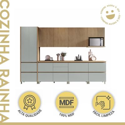 Cozinha Completa Rainha 10 Portas 8 Gavetas Ripado 100% Mdf Nature/verde Nesher Nature/verde