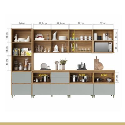 Cozinha Completa Rainha 10 Portas 8 Gavetas Ripado 100% Mdf Nature/verde Nesher Nature/verde