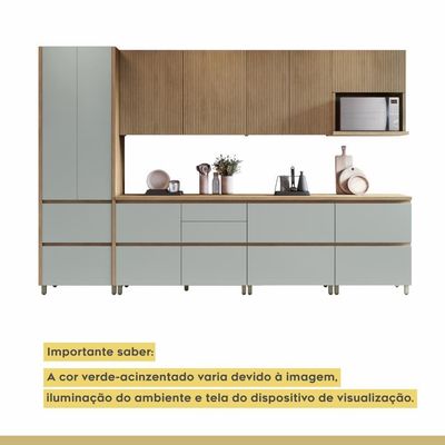 Cozinha Completa Rainha 10 Portas 8 Gavetas Ripado 100% Mdf Nature/verde Nesher Nature/verde