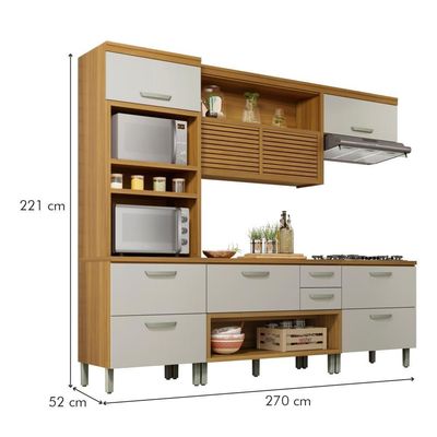 Cozinha Completa 5 Portas 4 Gavetas Ripado 100% Mdf Princesa Freijó/off White Nesher Freijó/off White