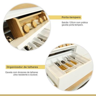Cozinha Completa 5 Portas E 5 Gavetas 100% Mdf Rainha Branco/nature Nesher Branco/nature