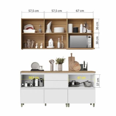 Cozinha Completa 5 Portas E 5 Gavetas 100% Mdf Rainha Branco/nature Nesher Branco/nature