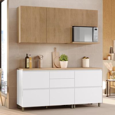 Cozinha Completa 5 Portas E 5 Gavetas 100% Mdf Rainha Branco/nature Nesher Branco/nature