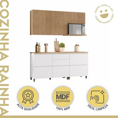 Cozinha Completa 5 Portas E 5 Gavetas 100% Mdf Rainha Branco/nature Nesher Branco/nature