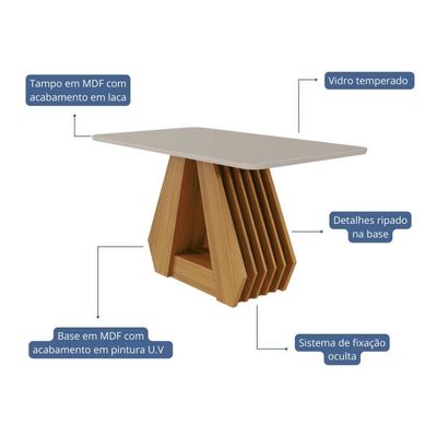 Mesa De Jantar Em Mdf Com Tampo De Vidro 130 Cm Agata Off White/nature Cimol Móveis