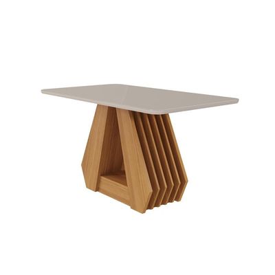 Mesa De Jantar Em Mdf Com Tampo De Vidro 130 Cm Agata Off White/nature Cimol Móveis