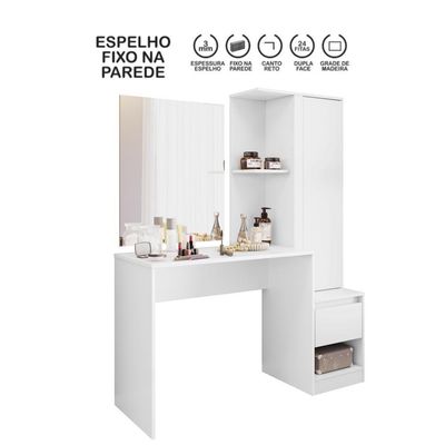 Penteadeira Com Espelho 1 Gaveta E 1 Porta Branco Amoudi Móveis Branco