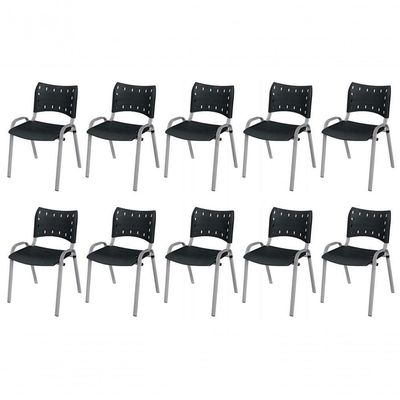 Cadeira Iso Base Cinza Escola, Escritório Preto Kit 10 Un
