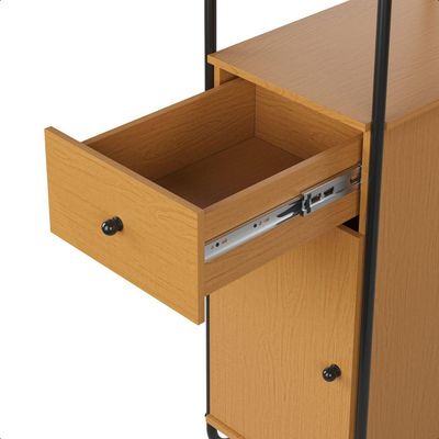 Estante Organizadora Multiuso Livreiro Prateleiras Gaveta Porta Industrial Escritório Criare Nature
