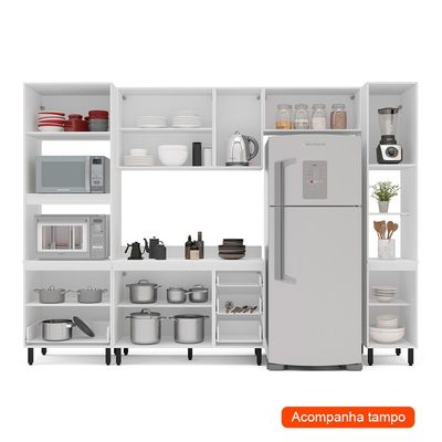 Cozinha Completa com Tampo e Paneleiro Meena 10 Portas 4 Gavetas Branca
