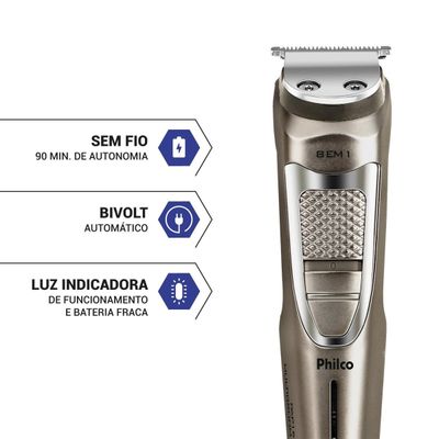 Aparador de Pelos Philco Multigroom 8 em 1 5W PAP16 Bivolt