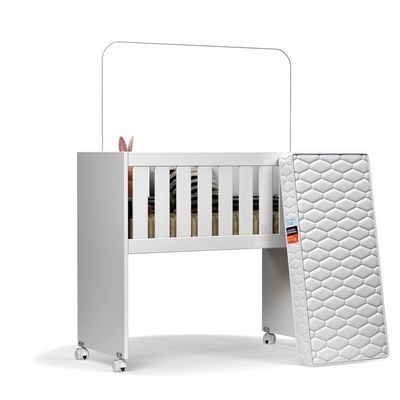 Mini Berço Malu Moises para Quarto do Bebê com Rodizios Moderno com Colchão