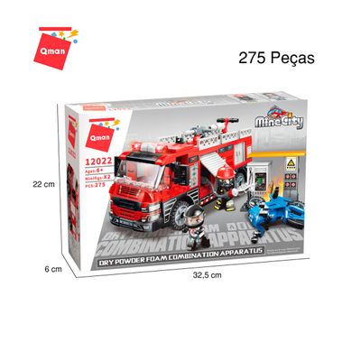 Blocos De Montar Bombeiros Ao Resgate Posto De Combustivel 275 Peças - Qman 12022