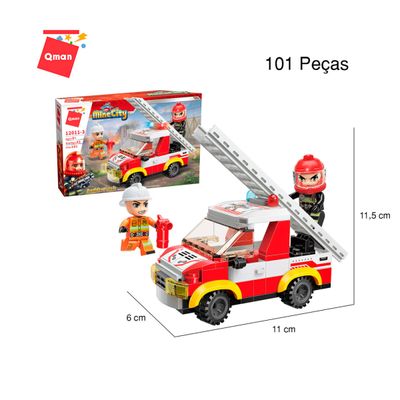 Blocos De Montar Caminhão Bombeiro Com Escada 101 Peças - Qman 12011-3