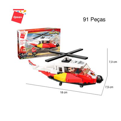 Blocos De Montar Helicóptero De Resgate 91 Peças - Qman 12011-2