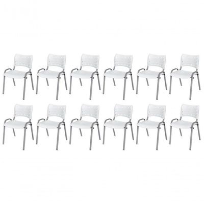 Cadeira Iso Base Cinza, Igreja, Escola, Escritório - Branco Kit 12 Peças