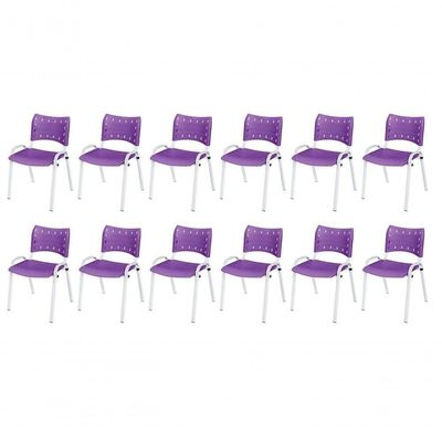 Cadeira Iso Base Branco Igreja, Escola, Escritório - Violeta Kit 12 Peças