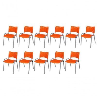 Cadeira Iso Base Cinza, Igreja, Escola, Escritório - Laranja Kit 11 Peças