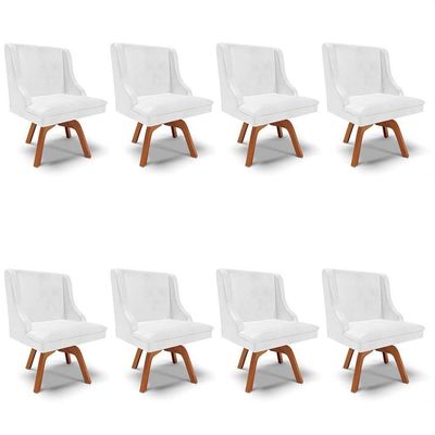 Kit 8 Cadeiras Estofadas Base Giratória De Madeira Lia Sintético Premium Branco - Ibiza