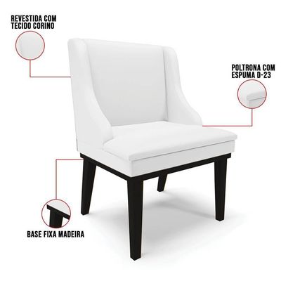 Kit 8 Cadeiras Estofadas Sala De Jantar Base Fixa De Madeira Preto Lia Sintético Branco - Ibiza
