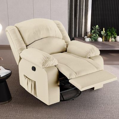 Poltrona Do Papai Reclinável Pietra Glider Giratória Massagem Fh9 Pu Bege - Mpozenato