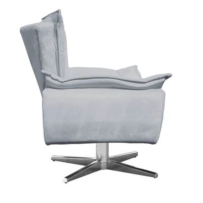 Poltrona Decorativa Sala De Estar Base Giratória Cromada Opla Suede Cinza - Ibiza