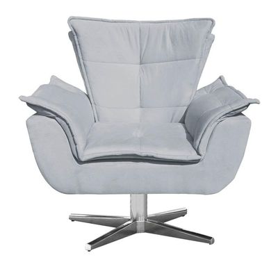 Poltrona Decorativa Sala De Estar Base Giratória Cromada Opla Suede Cinza - Ibiza