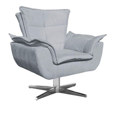 Poltrona Decorativa Sala De Estar Base Giratória Cromada Opla Suede Cinza - Ibiza