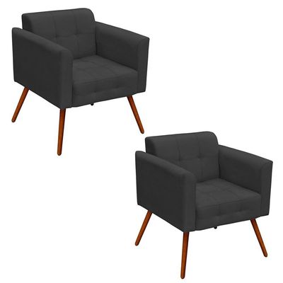 Kit 2 Poltronas Decorativas Pés Palito Ana Suede Grafite - Ibiza