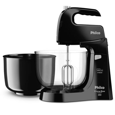Batedeira Philco Crome Base Cristal Duo Turbo Preta 550W 110V