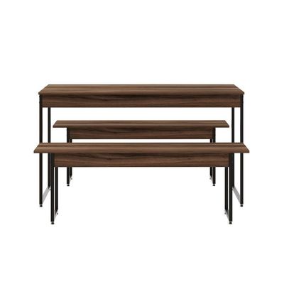 Mesa De Jantar Com 2 Bancos Estilo Industrial Tub  Nogal / Est.preta