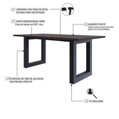 Mesa De Jantar Bronx R 180x90x77cm Brmj9180r Terracota - Est.preta Terracota/est.preta